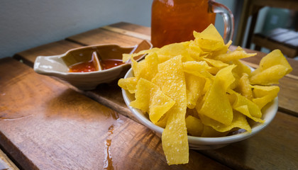 Fried dumplings with spicy sauce
