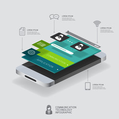 infographic communication and connection concept with smartphone illustration 3d vector perspective view design