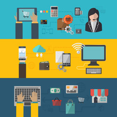 Set of flat design vector illustration concepts for online shopping and e-commerce, delivery and payment.