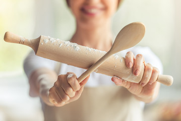 Beautiful woman baking