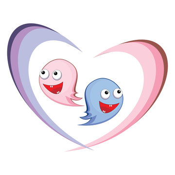 Fun Ghost monster icon smiley face in the middle of the heart on a white background.For Halloween, websites and banners ,stickers, t-shirts and so on.