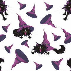 Halloween seamless pattern  with the image of the little black cat