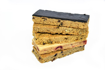 Snack protein raisin bar isolated on white