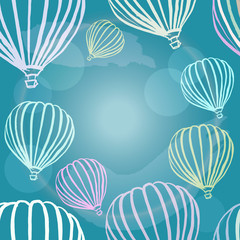 Vector frame with freehand retro style hot air balloons