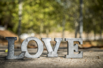 message of love with metal letters