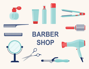 Collection of personal care and beauty appliances. Flat style vector illustration.