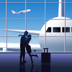 Couple in the airport terminal, vector illustration