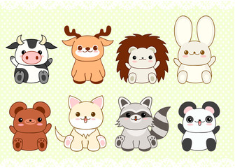 Set of cute baby animals in kawaii style