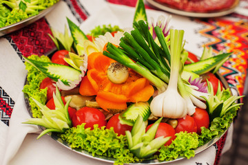 Delicious healthy colorful dish with vegetables. The concept of healthy food