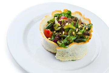 Warm salad with veal