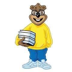 Nerd Geek Bear Holding Books Cartoon Vector