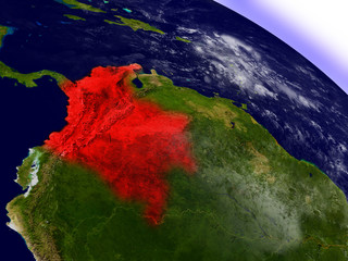 Colombia from space highlighted in red