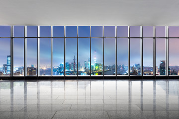 cityscape and skyline of shanghai from glass window
