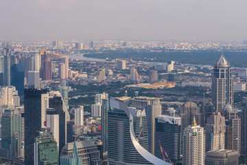 Fototapeta na wymiar Cityscape, Building and road block with traffic in Bangkok city