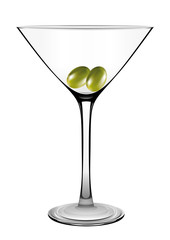 Martini glass with olive isolated on white. Vector