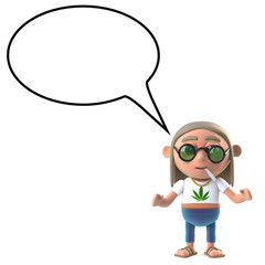 3d Stoner hippie with empty speech balloon
