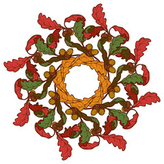 Autumn leaves wreath. Brightly colored.