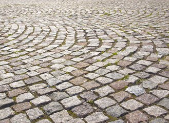 Cobbled pavement made of granite cubes