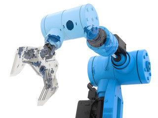 blue wireframe robotic arm
