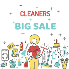 Vector set of cleaning. Cleaners big sale for banners, posters, newsletter designs, promotional material.