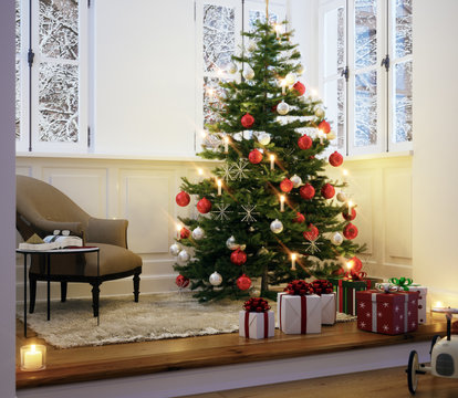 Weihnachtsbaum in Wohnung Altbau Erker - Christmas tree in Loft apartment