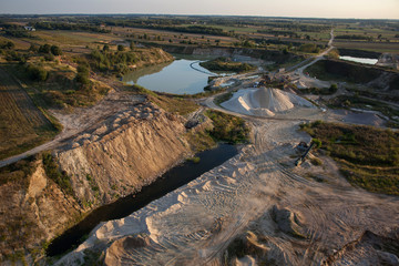 Aerial view of a gravel and sand quarry
