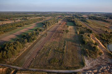 aerial of fields in summer colors
