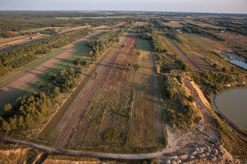 aerial of fields in summer colors

