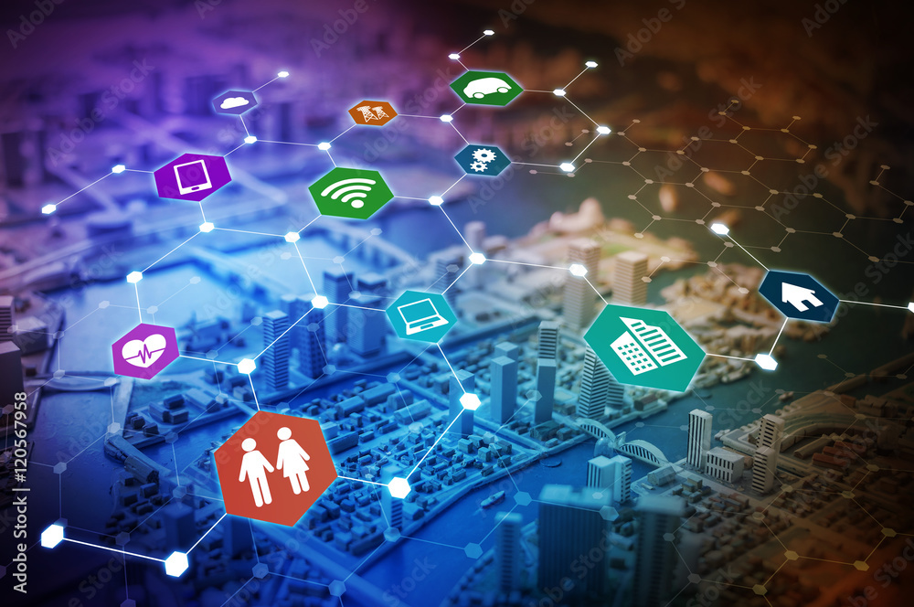 Poster internet of things(iot) concept abstract image visual, smart city, smart grid, sensor network, envir