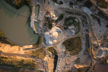 Aerial view of a gravel and sand quarry
