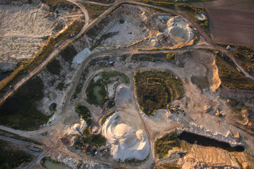 Aerial view of a gravel and sand quarry

