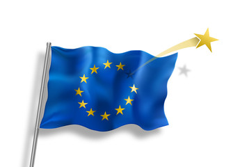 Brexit - Drapeau de l'Union Européenne avec une étoile filante