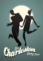 Obraz premium Para sylwetki taniec charleston