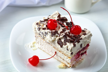 Homemade cake with cherries and chocolate
