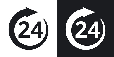 Vector open 24 hours sign. Two-tone version on black and white background