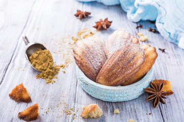 Homemade anise cookies Madeleine on old white background. Holidays food.