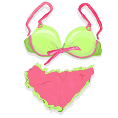 Female swimming suit. Woman's clothes. Vector.