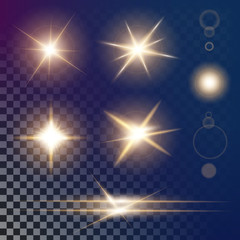 Creative concept Vector set of glow light effect stars bursts with sparkles isolated on black background. For illustration template art design, banner for Christmas celebrate, magic flash energy ray