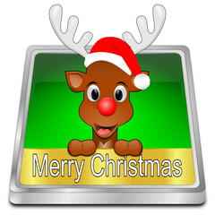 Reindeer wishing Merry Christmas Button - 3D illustration