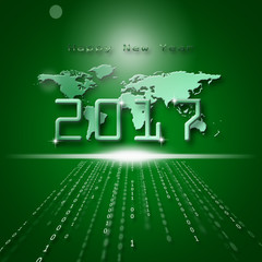 Happy new year 2017 technology design with green background