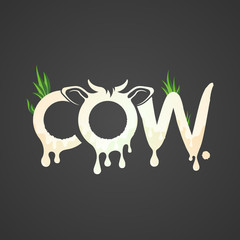 cow label silhouette with grass