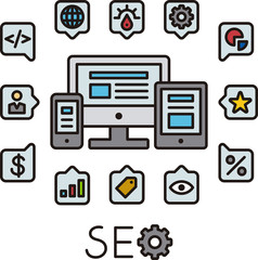SEO iconographic design (filled outline version)
