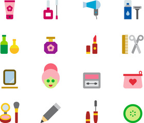 BEAUTY: COSMETICS & MAKEUP colored flat icons