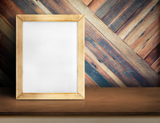 white board on plain wooden table top at diagonal tropical wood