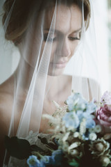 Fototapeta premium Stylish happy bride on wedding day