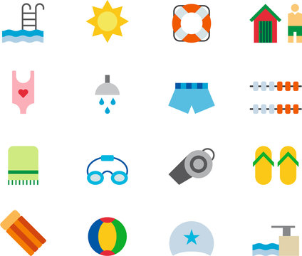 SWIMMING POOL colored flat icons