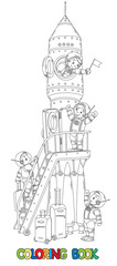Coloring book of rocket and boys-astronauts