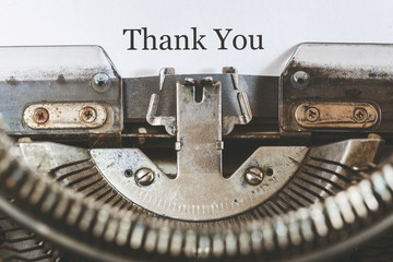 Thank You message written on a vintage typewriter