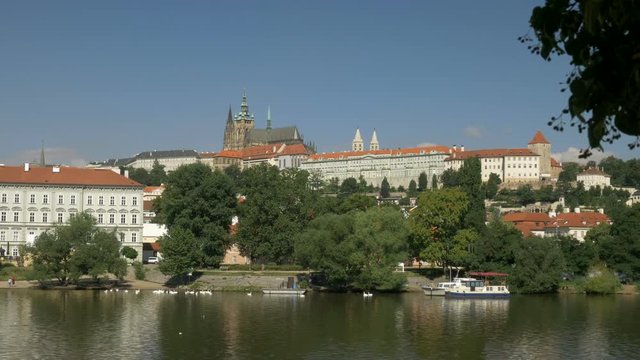 Static footage of Prague Castle and St Vitus Cathedral from the opposite side of the Vltava River.