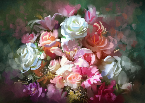 bouquet of colorful flowers,illustration,digital painting